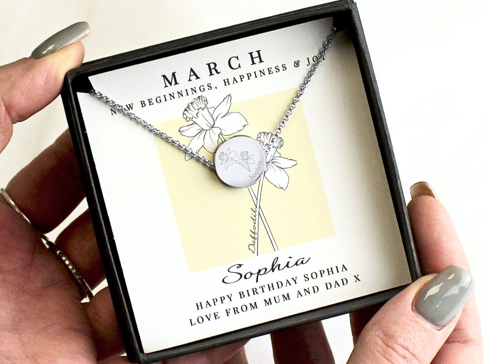 Personalised March Birth Flower Necklace &ndash; Daffodil