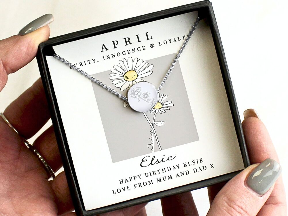 Personalised April Birth Flower Necklace &ndash; Daisy