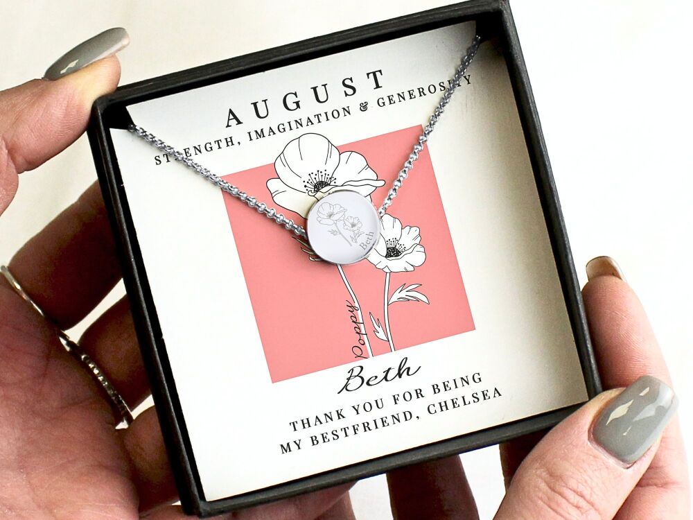 Personalised August Birth Flower Necklace &ndash; Poppy