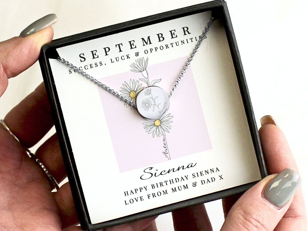 Personalised September Birth Flower Necklace &ndash; Aster