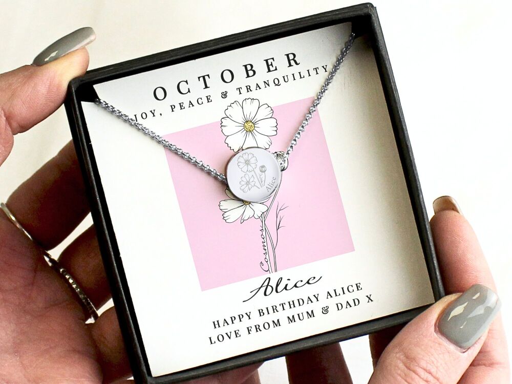 Personalised October Birth Flower Necklace &ndash; Cosmos