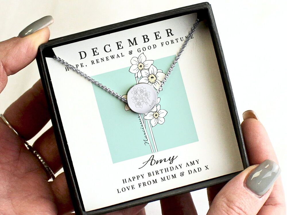 Personalised December Birth Flower Necklace &ndash; Narcissus