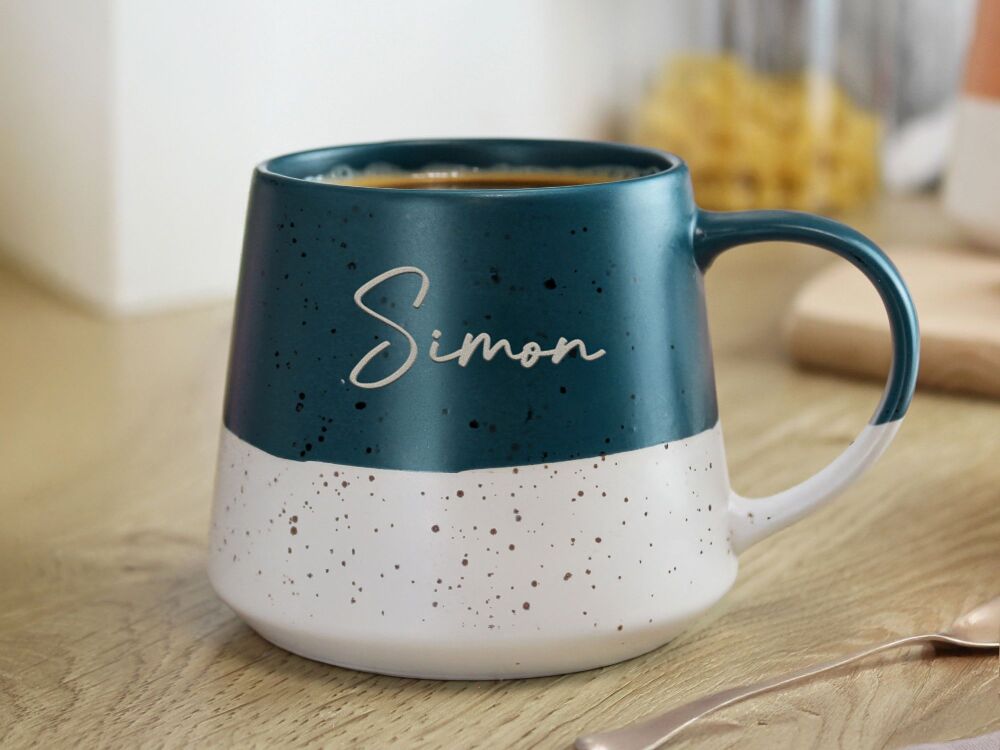 Personalised Blue Speckled Ceramic Name Mug