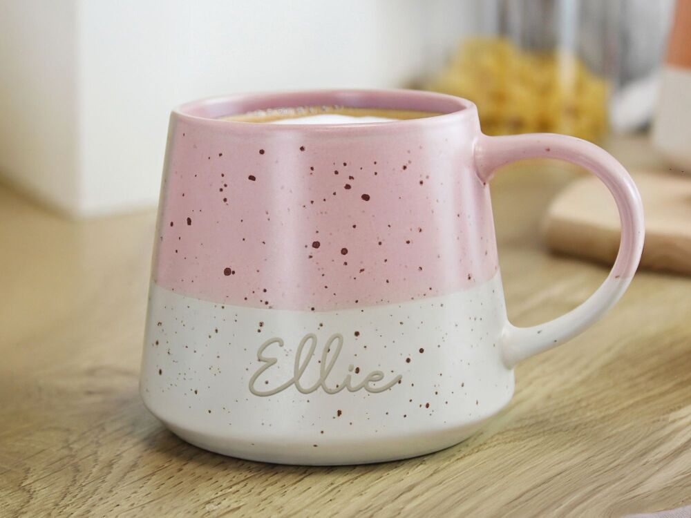 Personalised Pink Speckled Ceramic Name Mug