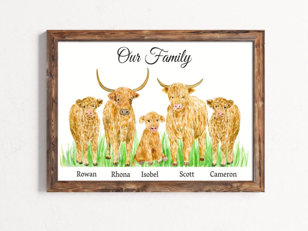 Personalised Highland Cow Family Print