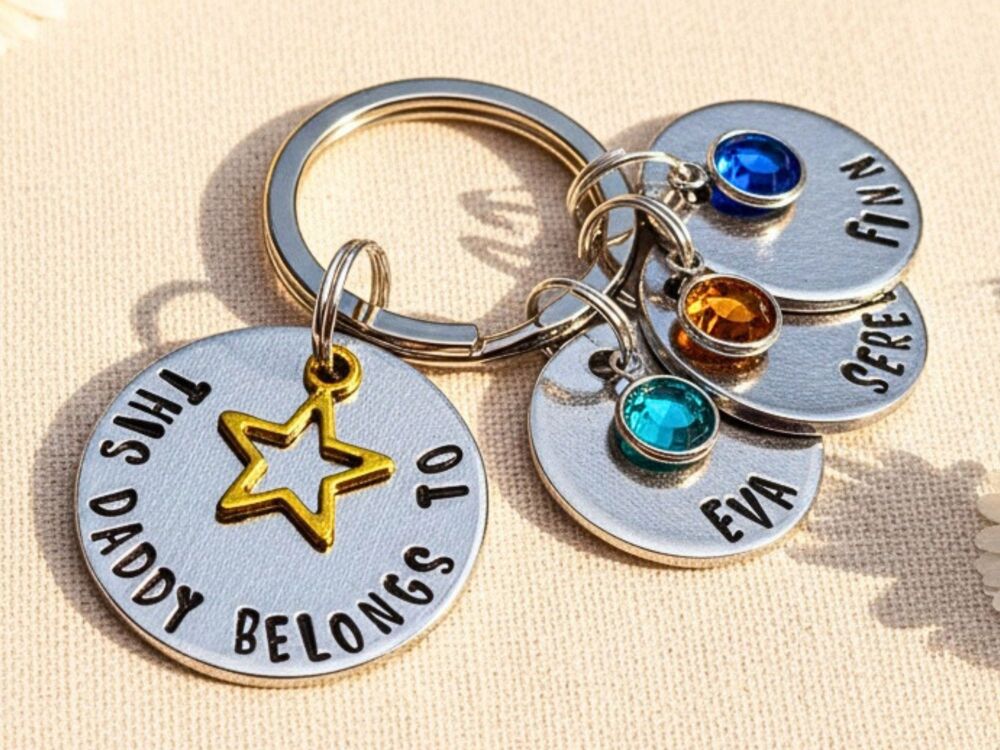 This Daddy Belongs To Star Birthstone Keyring