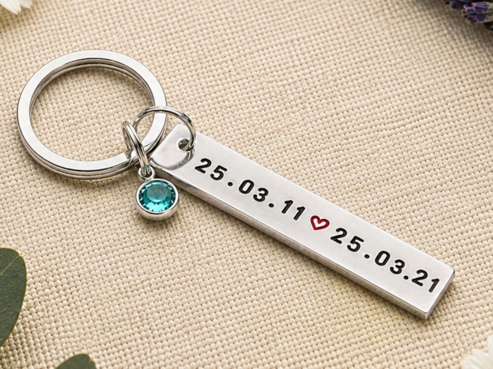 Personalised Special Date Birthstone Keyring