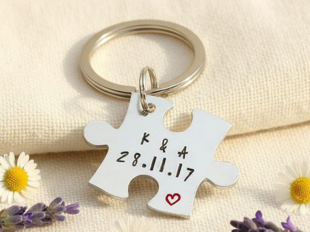 Personalised Initials & Date Jigsaw Keyring