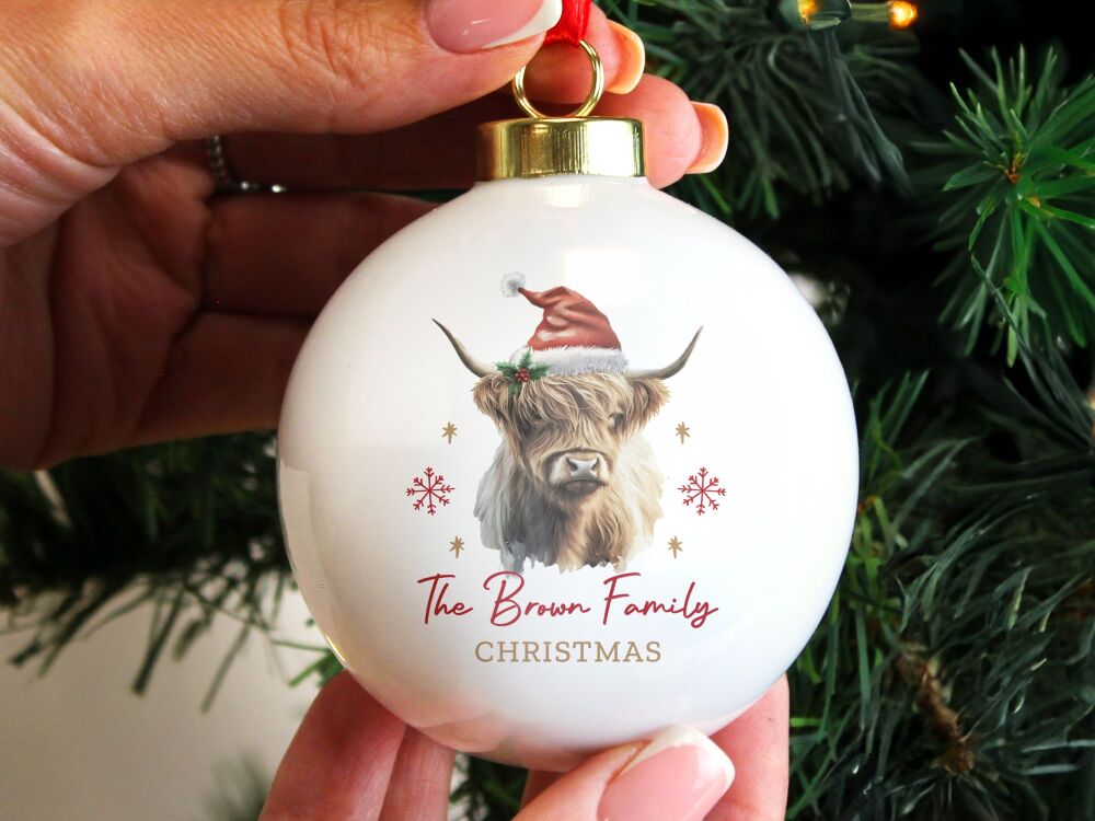 Personalised Highland Cow Christmas Bauble