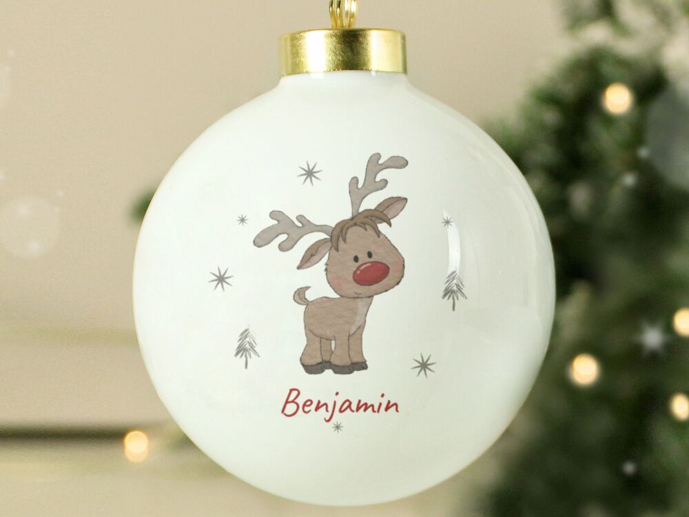 Personalised Ceramic Reindeer Christmas Bauble