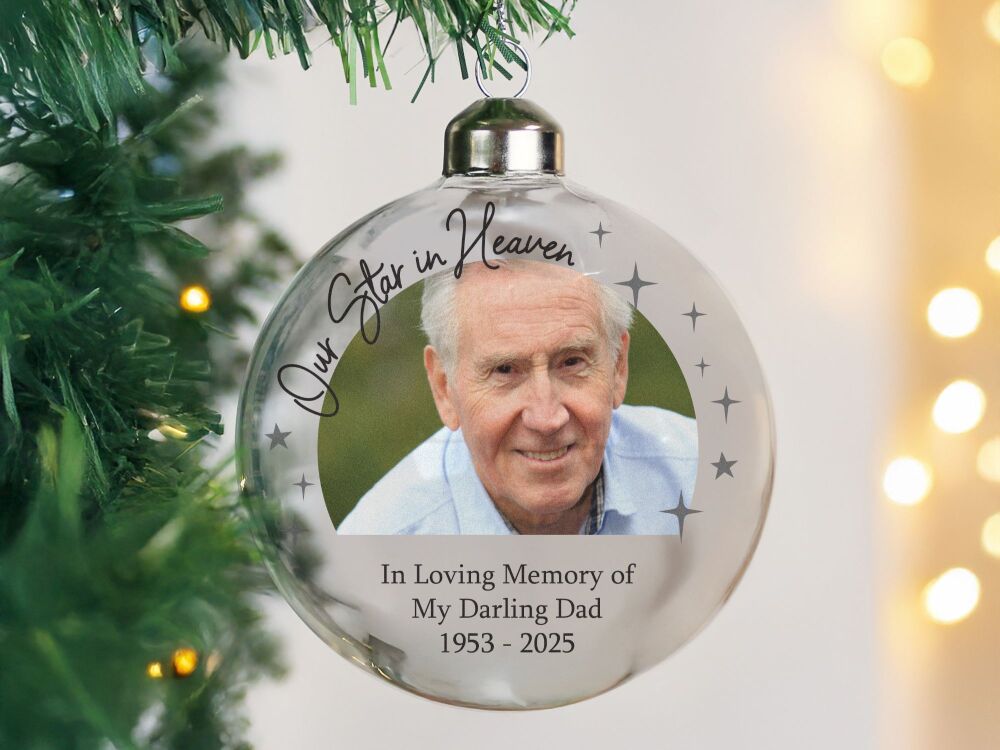 Personalised Memorial Photo Glass Bauble