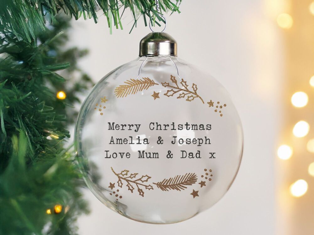Personalised Gold Wreath Glass Bauble