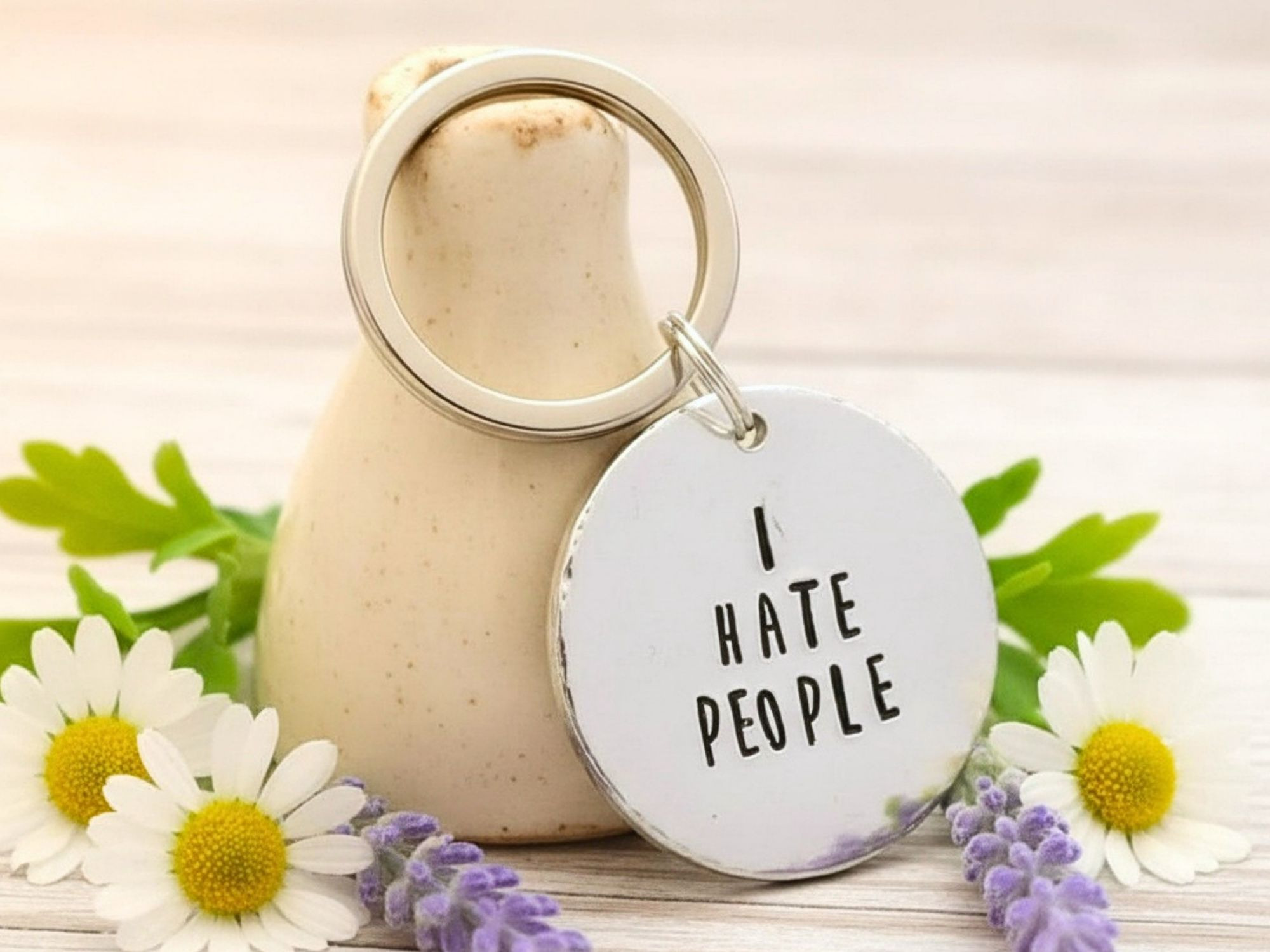 I hate people keyring
