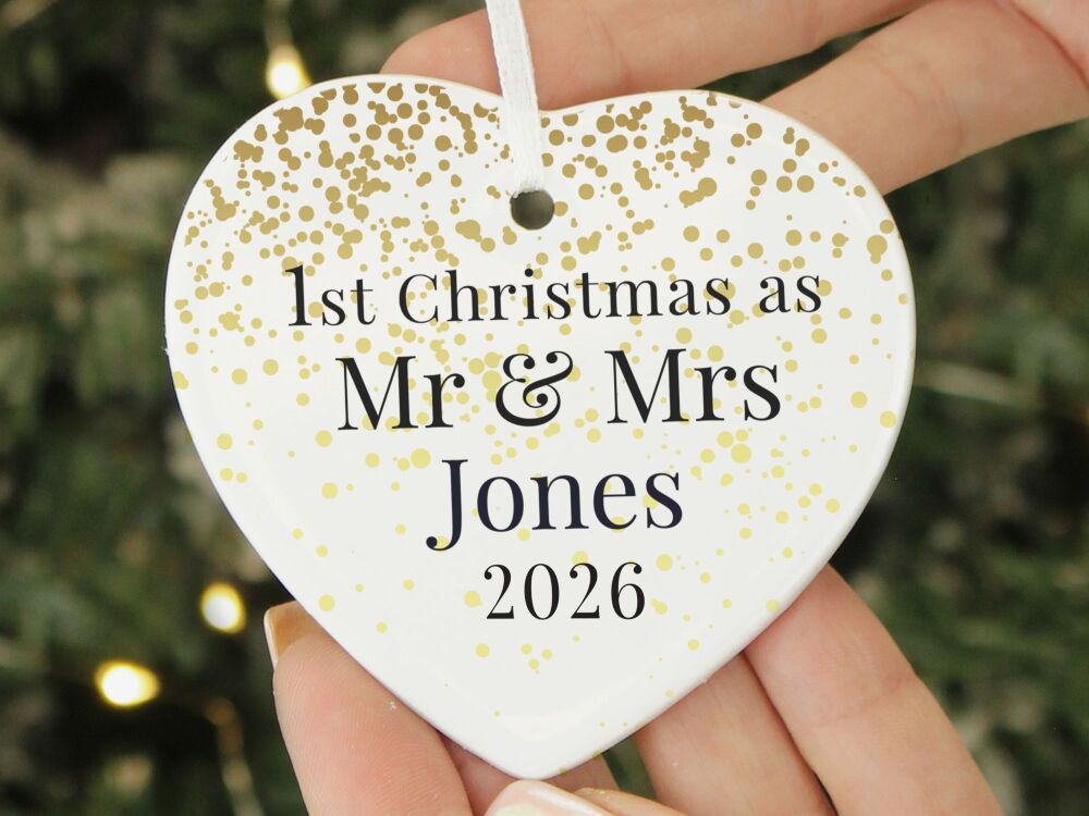 Personalised Mr & Mrs First Christmas Heart Decoration