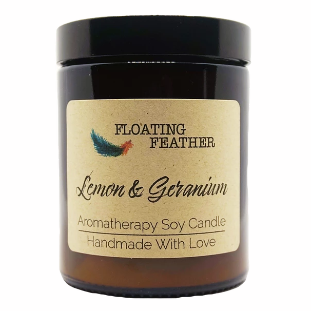 Candle Lemon & Geranium - Scented Soy Wax - Floating Feather