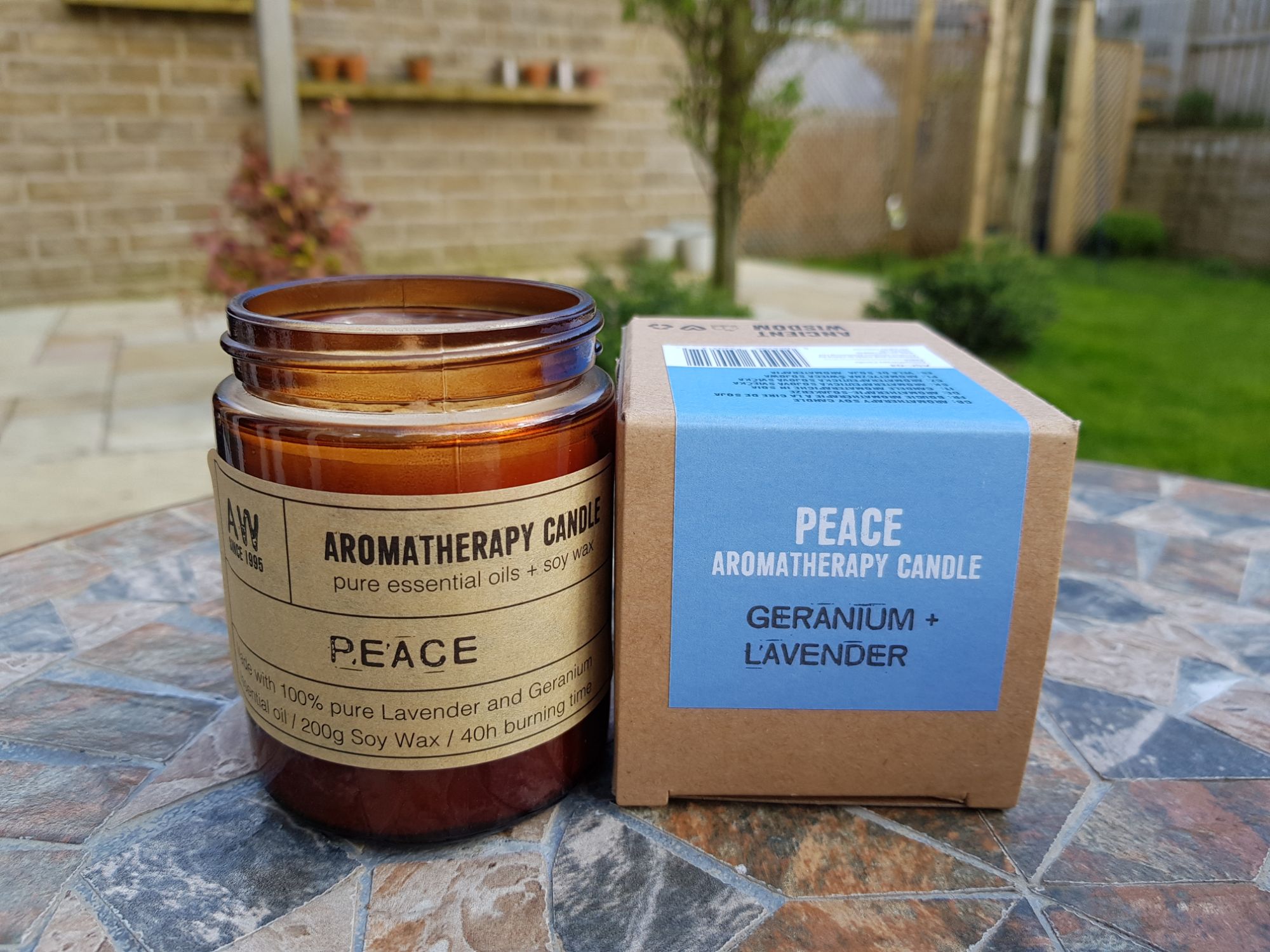 Peace Aromatherapy Jar candle on a table