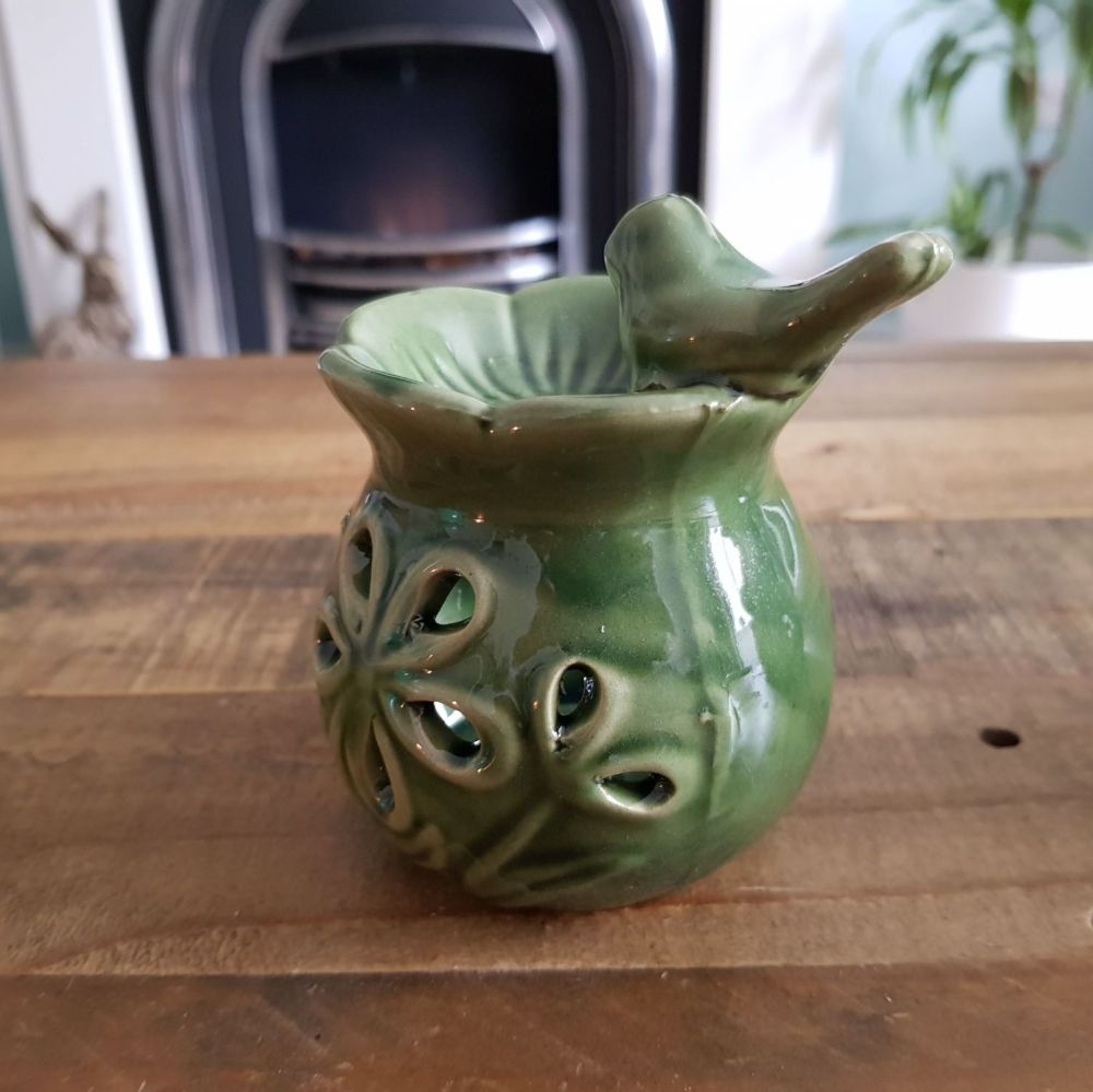 Drinking Bird bath Ceramic oil burner - Green