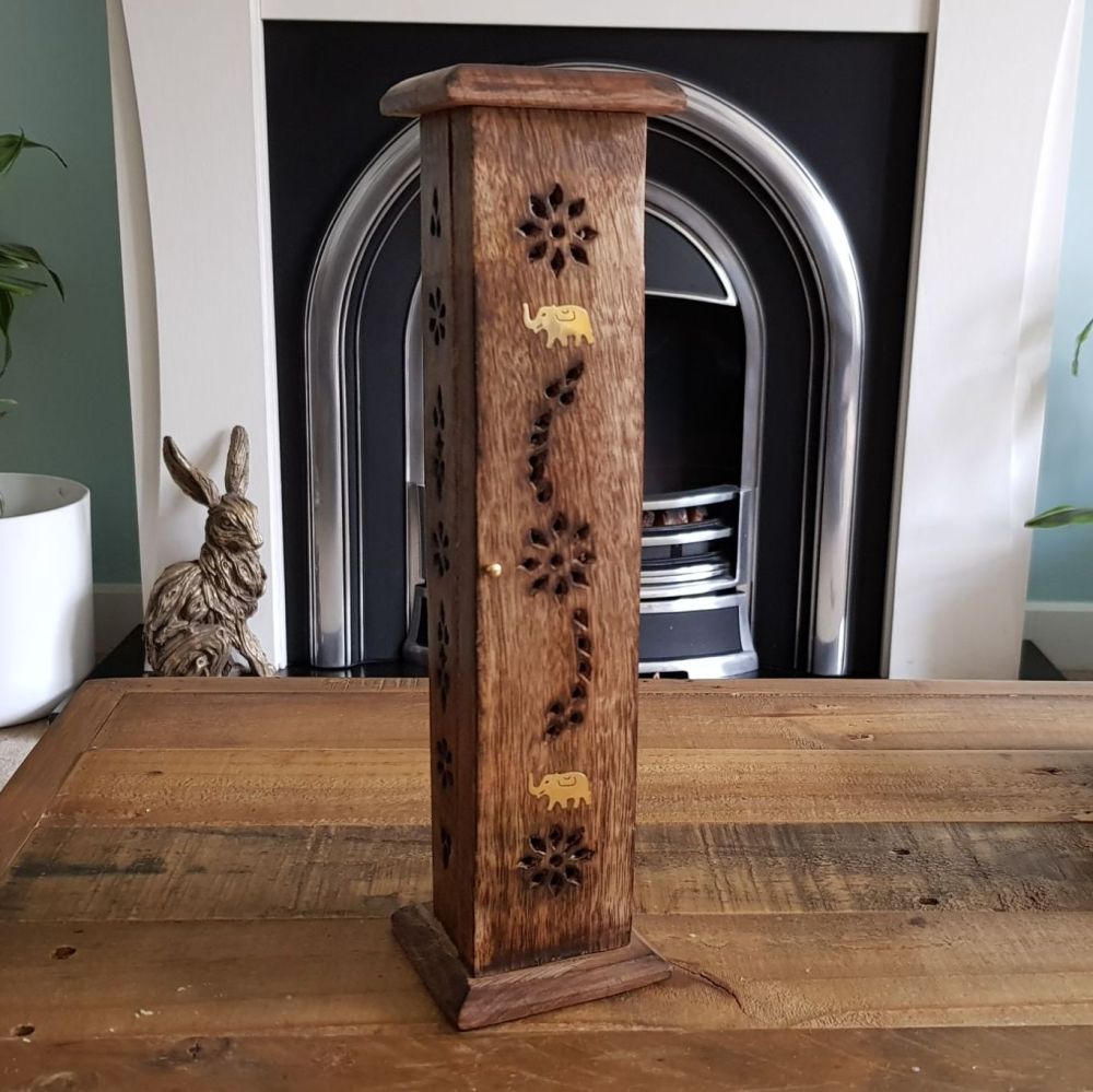 Wooden Incense Stick Tower Holder with Door