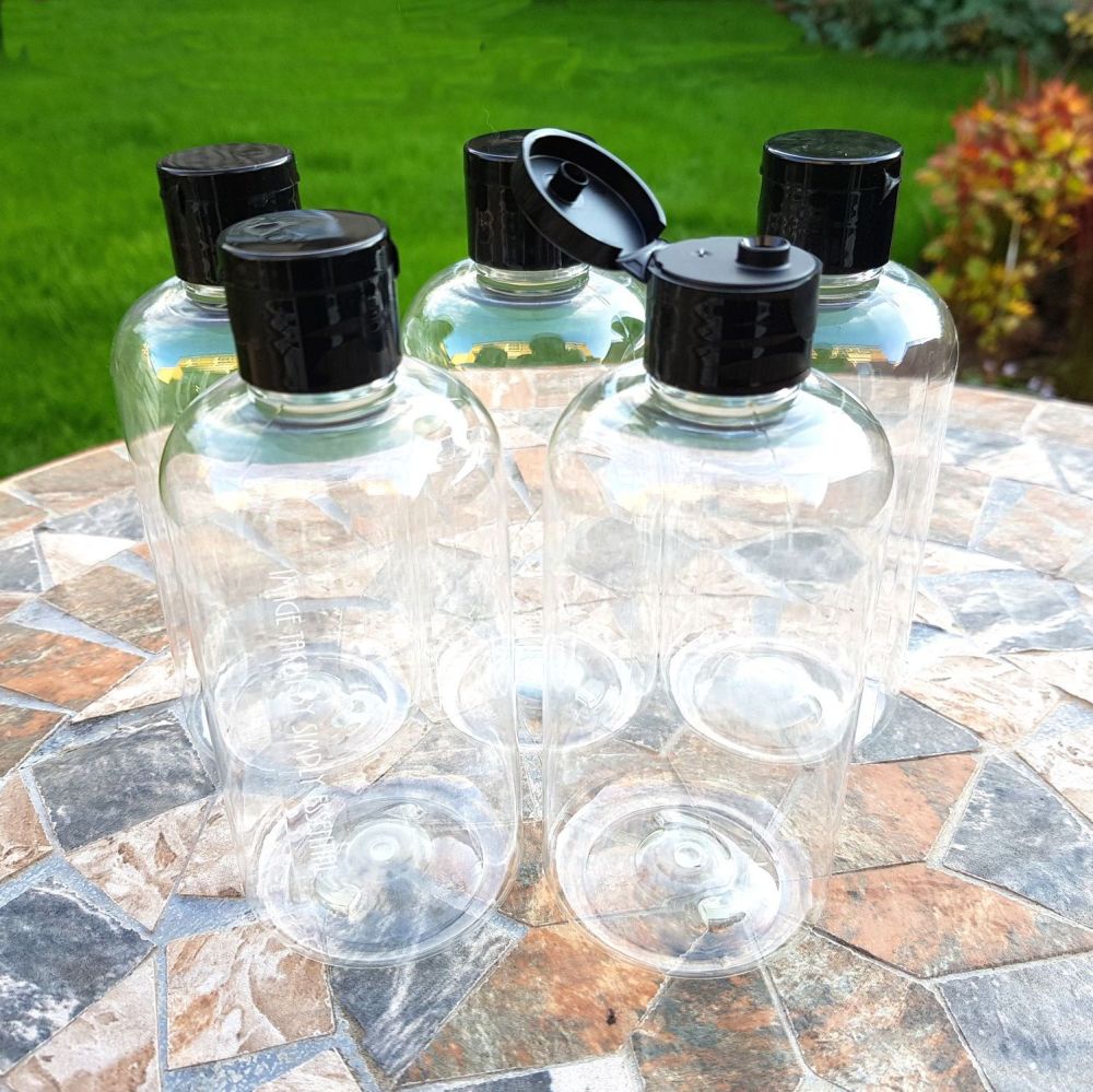 Empty Hinged Flip top bottles 250ml x 5 - BLACK