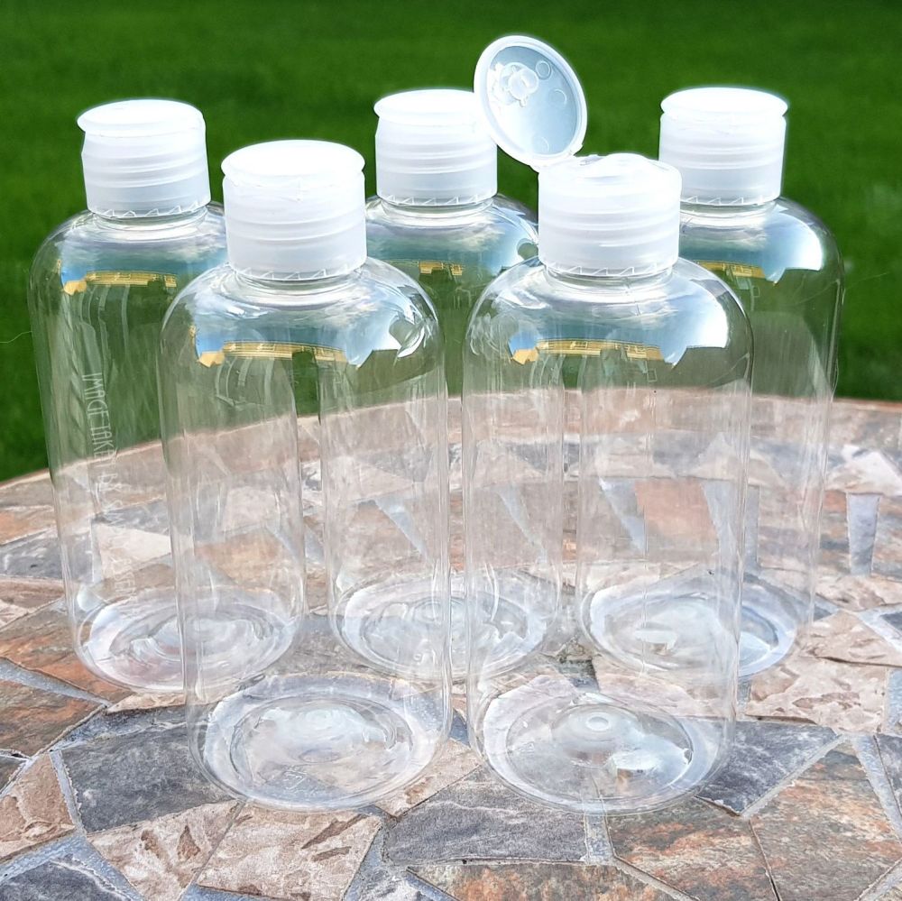 Empty Hinged Flip top bottles 250ml x 5 - NEUTRAL
