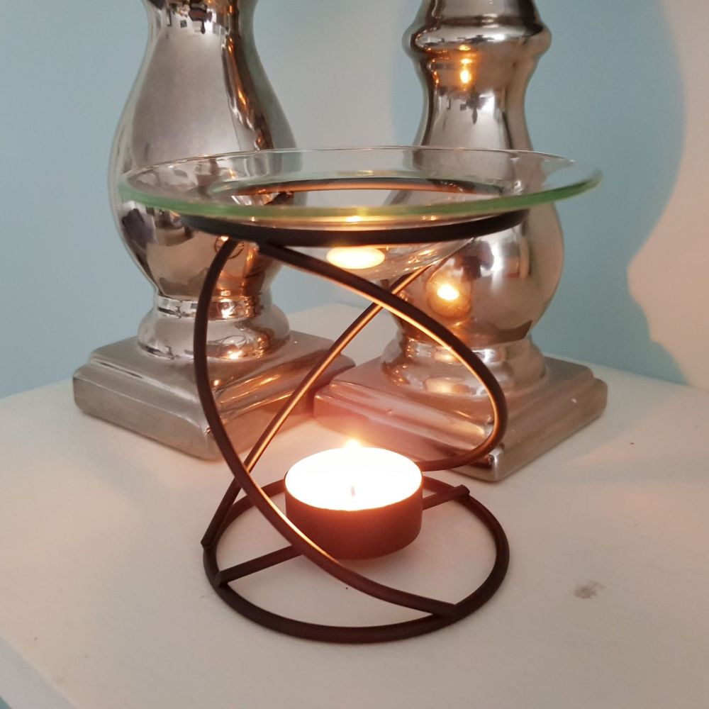 Metal Spiral Oil Burner with Glass removable Dish