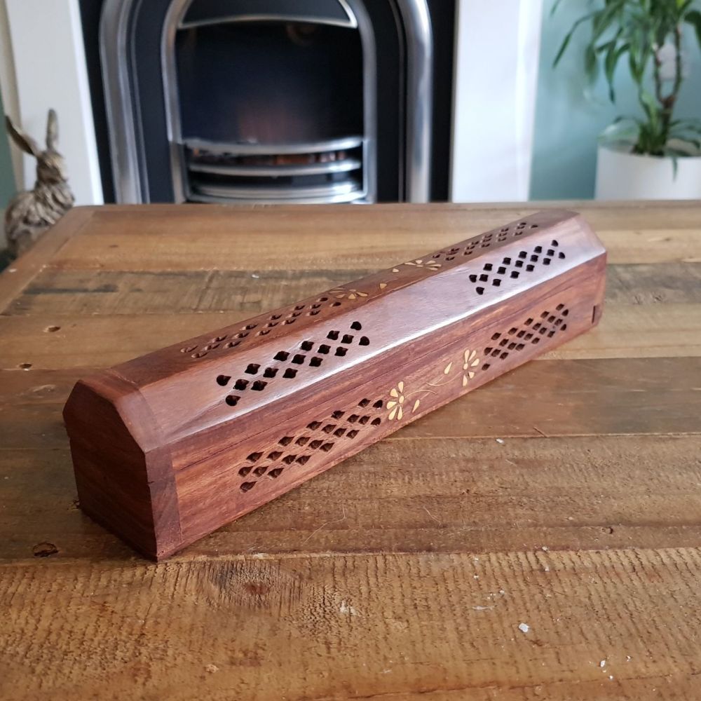 Sheesham Wood Ashcatcher Incense Burner Box Floral Design
