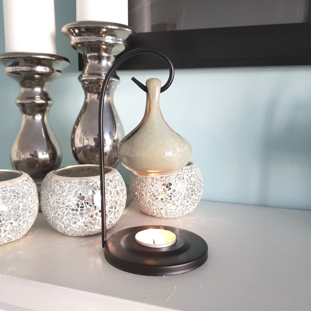 Hanging Tear drop Grey Stone effect Ceramic oil burner with stand