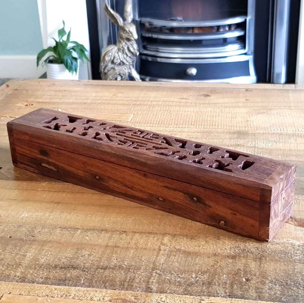 Sheesham Wood Ashcatcher Incense Burner Box Carved Flat top Design