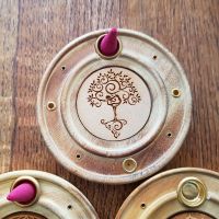 Round wooden Incense Stick & cone plate holder - Yoga Tree 10cm