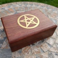 Wooden Tarot card Box with pentacle brass inlay