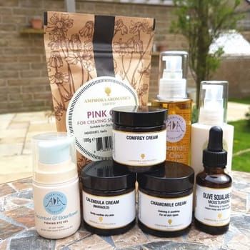 Various Vegan skincare products on a table