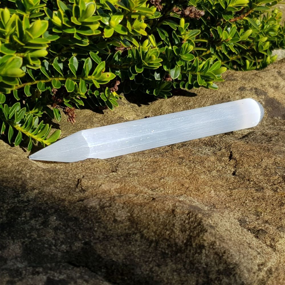 Selenite Natural Cleansing Wand 16cm - Pointed one end