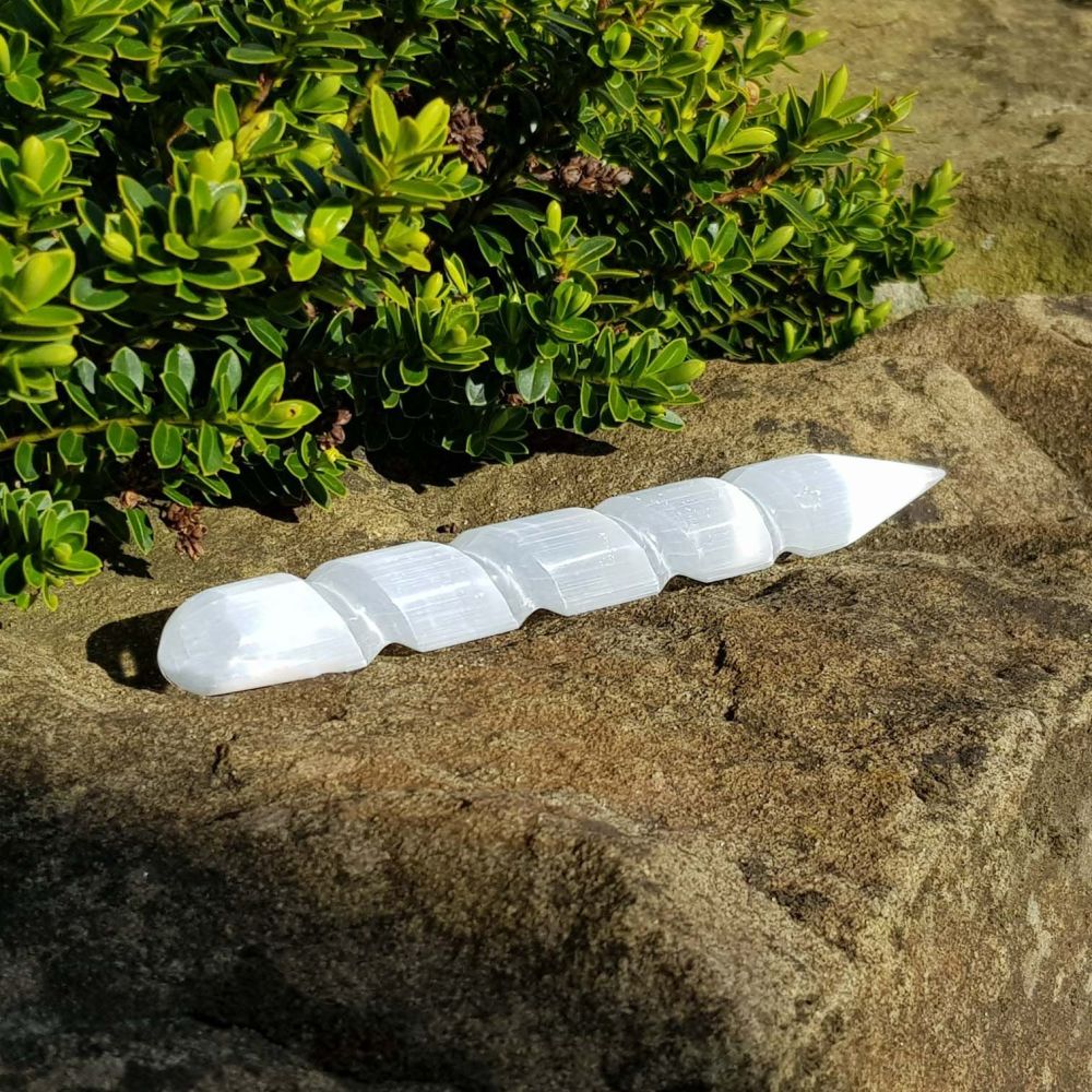 Selenite Natural Cleansing Wand 16cm - Spiral Pointed one end