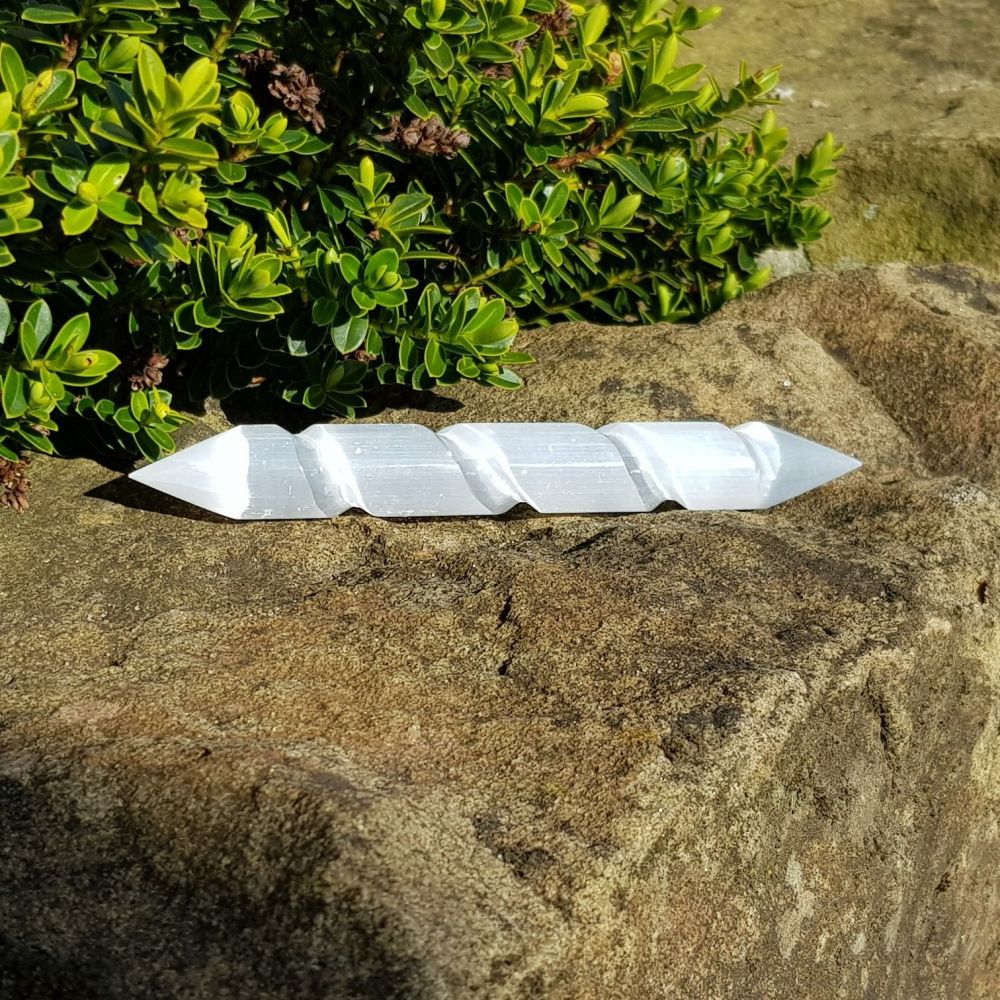 Selenite Wand 16cm - Pointed both ends with Spiral finish