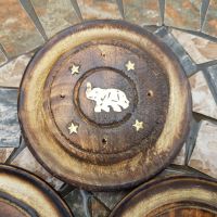 Round wooden Incense Stick plate holder - Elephant 10cm