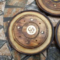 Round wooden Incense Stick plate holder - Ohm 10cm