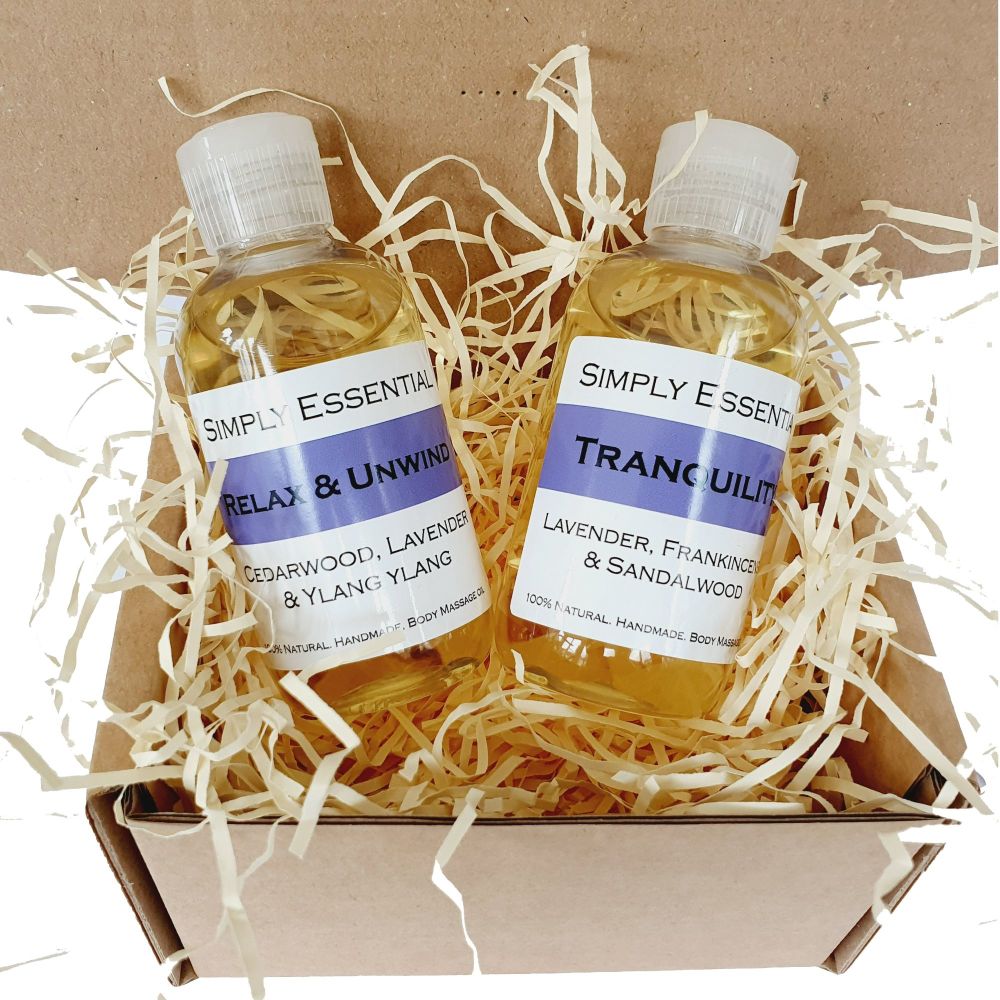 Relaxing Massage oil gift set box 2 x 100ml Tranquility & Relax and Unwind 