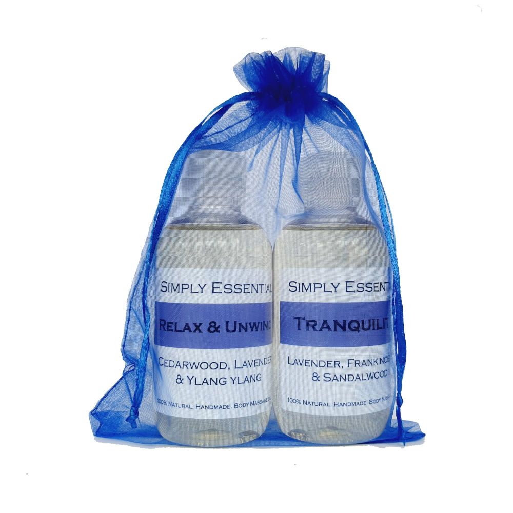 Relaxing Massage oil 2 x 100ml Tranquility & Relax and Unwind blends - Blue