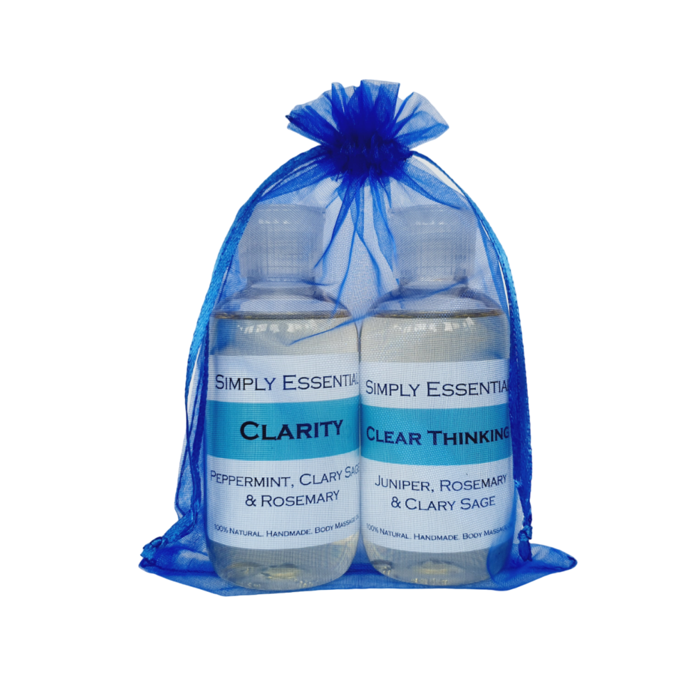 Focusing Clarity & Clear Thinking Massage oil Gift set - Blue bag