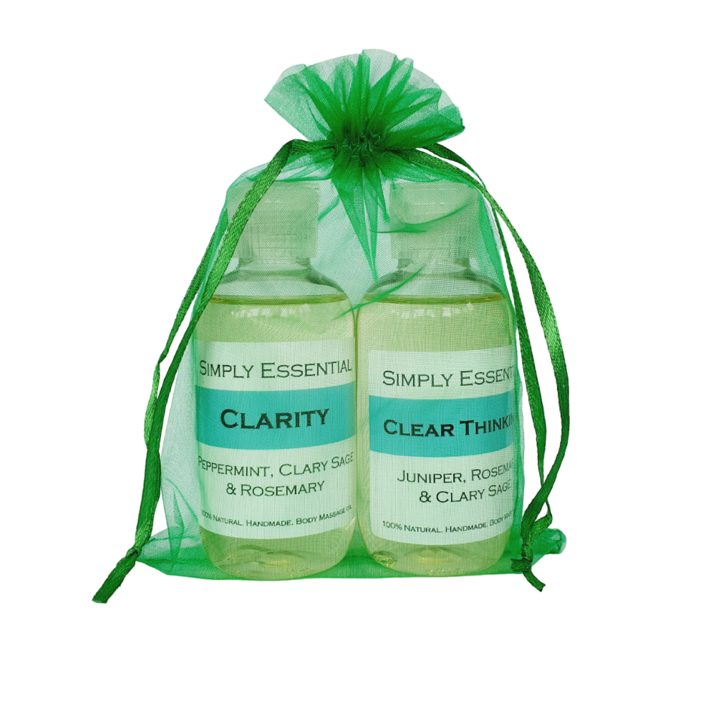 Focusing Clarity & Clear Thinking Massage oil Gift set - Green bag