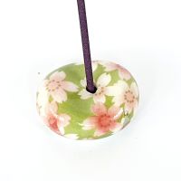 Japanese Round Green & Pink Floral Ceramic incense holder
