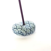 Japanese Round Blue Wave Ceramic incense holder