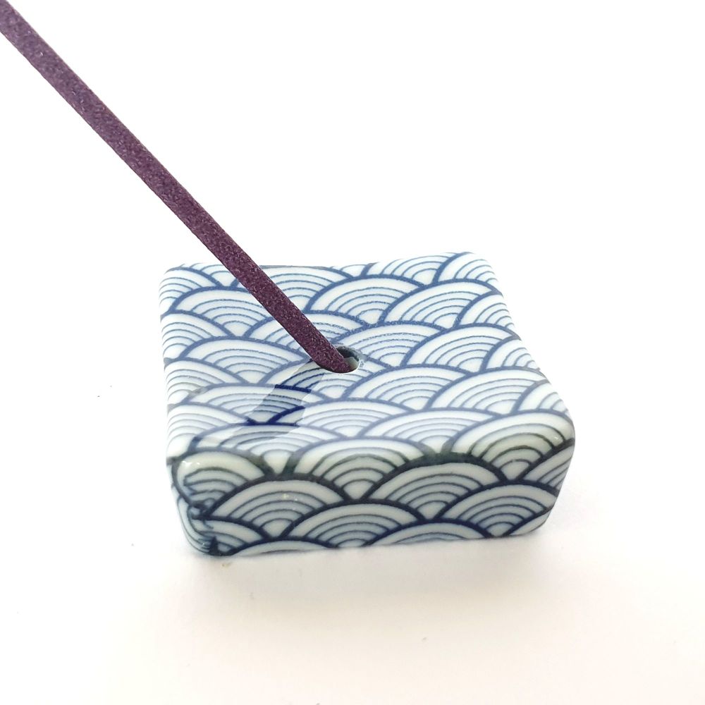 Japanese Square Blue Wave Ceramic incense holder