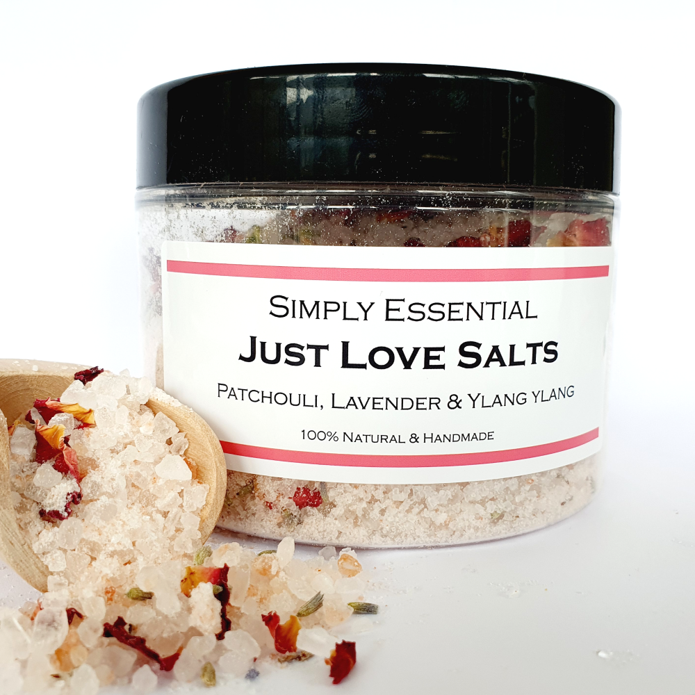JUST LOVE BATH SALT SOAK with Patchouli, Lavender and ylang ylang 500g