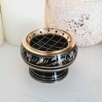Black Brass Incense Resin & charcoal Burner with detachable wire lid