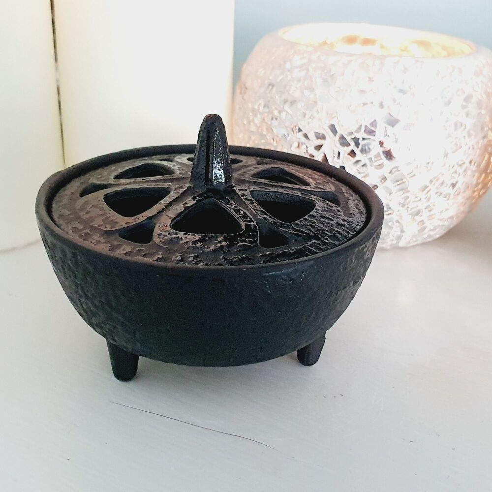 Cast Iron Incense burner For resin & charcoal incense with Lotus lid