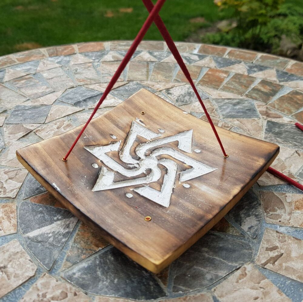 Rustic Indian Square Wooden Incense Stick Holder with White washed Star des