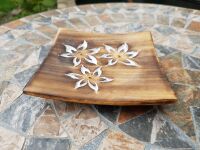 Rustic Indian Square Wooden Incense Stick Holder with White washed Flower design