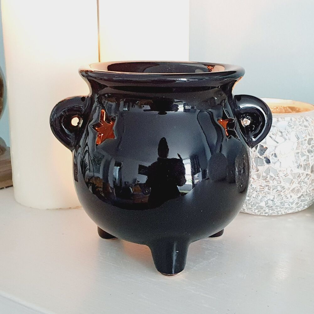 Black Cauldron Oil burner - Moon & Star cut outs