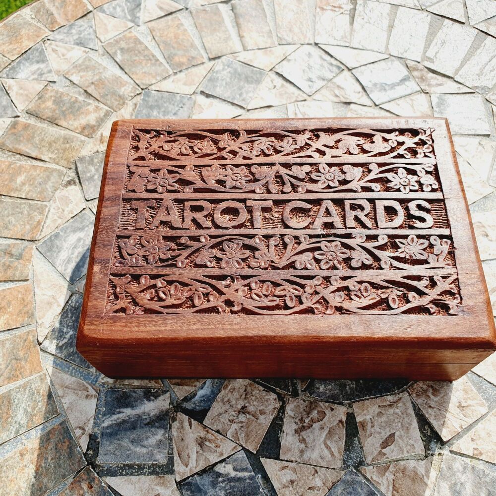 Wooden Carved Tarot Box with Hinged lid